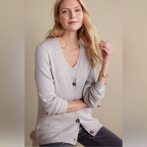 Soft Surroundings SoftEssential Ribbed Button-Front Cardi Size Large EUC